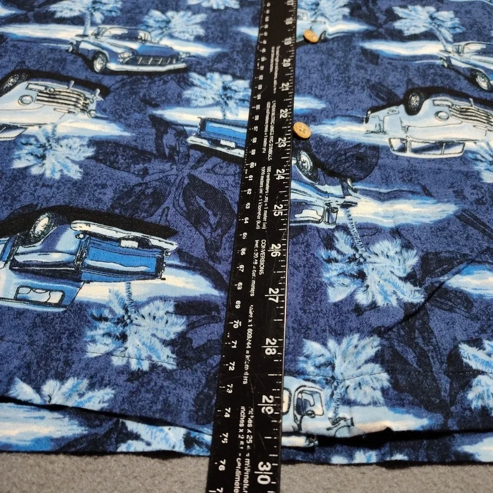 Puritan Shirt Men‎ L (42-44) Blue Vintage Trucks Rayon Island Vacation Relaxed